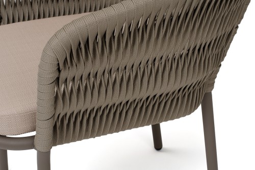 "Бордо" стул плетеный из роупа (колос), каркас алюминий (RAL7022) муар, роуп бежево-серый 15мм