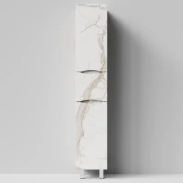 Пенал Лайт 35 напольный, Мрамор Белый натур милк ПВХ 2537, левый, бельевая корзина