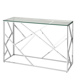 BS-05 Консольный столик стеклянный прозрачный 120*40, основание нержавеющая сталь