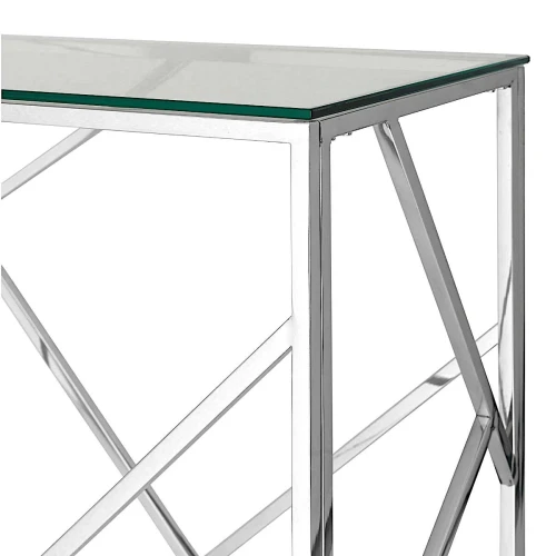 BS-05 Консольный столик стеклянный прозрачный 120*40, основание нержавеющая сталь