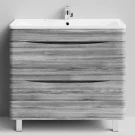 Тумба Адель 90 напольный, Лиственница структурная контрастно-серая ПВХ 64202 Vodok с раковиной в комплекте