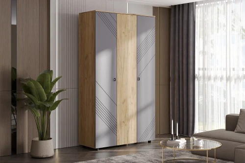 Шкаф трехстворчатый Байкал, Дуб Золотой, Графит