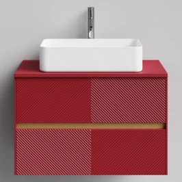 Тумба Аурум 80, пример RAL 3004 Пурпурно-красный, матовая, 2 ящика, подвесной Vodok с раковиной в комплекте