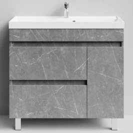 Тумба Бест 90 правая дверь, напольный, Мрамор Серый софт тач ПВХ 4044-1 Vodok с раковиной в комплекте