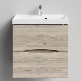 Тумба Лайт 60 подвесной, Дубослив ореховый светлый ПВХ 3445 Vodok с раковиной в комплекте