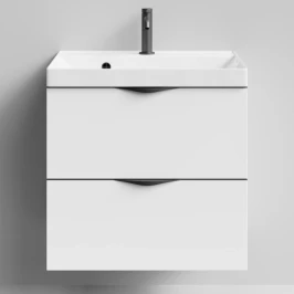 Тумба Марко 60 подвесной, ручки Черные, белый глянец Vodok с раковиной в комплекте