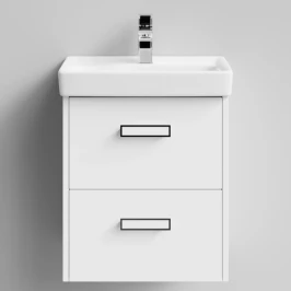 Тумба Мона 50 подвесной, ящики, белый Vodok с раковиной в комплекте