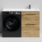 Тумба Смайл 120 напольный, под стиральную машину, правая, Дуб Тортуга ПВХ 2357-43 Vodok с раковиной в комплекте