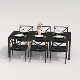 Обеденная группа CANA FESTA  каркас карбон / стол стекло 220 / ткань черная