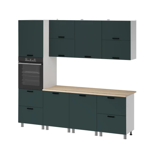 Готовый кухонный гарнитур МК Аленушка 2,4м Лаванда Изумруд,скоба черный,сонома