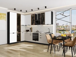 Кухонный гарнитур Евро Лайн-07 Белый/Агат-Graphite