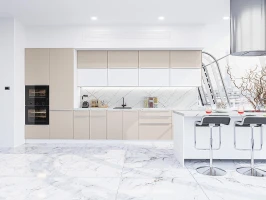 Прямая модульная кухня Фьюжн-02 Cream Silk/Silky White Белый 2140*4400*600