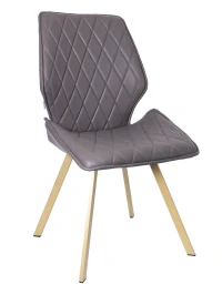 DC231 Стул мягкий поворотный 180, СЕРЫЙ экокожа, каркас металл, шампань КВАДРАТ