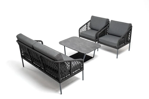 "Канны" лаунж-зона 4-местная из роупа узелкового плетения, каркас алюминий, роуп темно-серый
