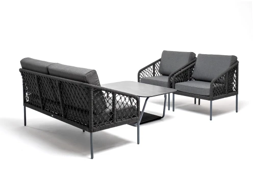 "Канны" лаунж-зона 4-местная из роупа узелкового плетения, каркас алюминий, роуп темно-серый