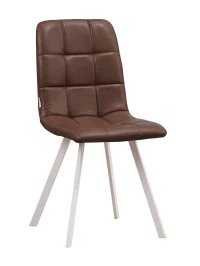 C919/DC809 Стул мягкий, КОРИЧНЕВЫЙ#19-2 экокожа, каркас металл белый КВАДРАТ