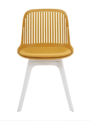 DC270 Стул пластиковый, ГОРЧИЧНЫЙ c подушкой, ноги белые