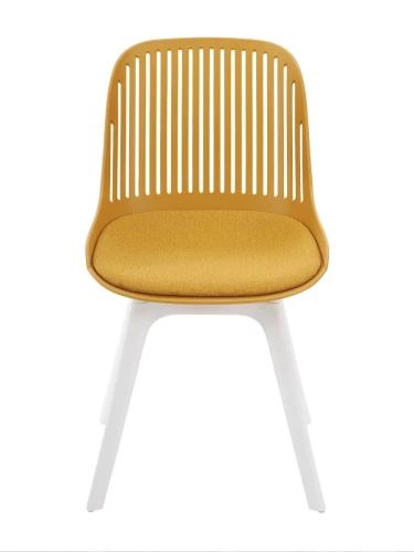 DC270 Стул пластиковый, ГОРЧИЧНЫЙ c подушкой, ноги белые