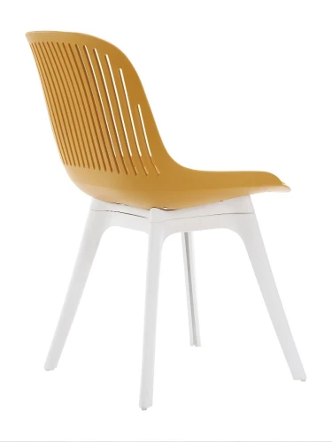 DC270 Стул пластиковый, ГОРЧИЧНЫЙ c подушкой, ноги белые