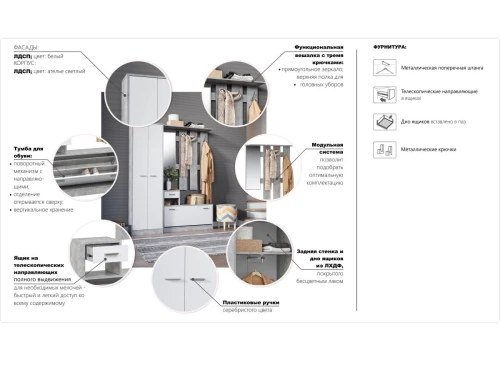 Прихожая «Интер», Ателье светлый/белый