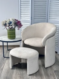 Кресло+оттоманка HUG AT5139-09 Св. бежевый, ткань/каркас металл в обивке AT5139-09 ®DISAUR