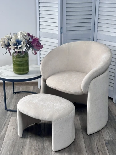 Кресло+оттоманка HUG AT5139-09 Св. бежевый, ткань/каркас металл в обивке AT5139-09 ®DISAUR