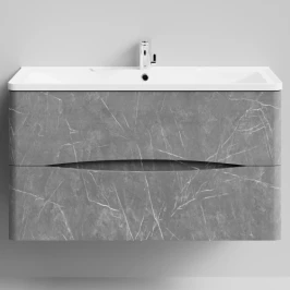 Тумба Адель 100 подвесной, Мрамор Серый софт тач ПВХ 4044-1 Vodok с раковиной в комплекте