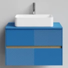Тумба Аурум 80, пример RAL 5019 Капри синий, матовая, 2 ящика, подвесной Vodok с раковиной в комплекте