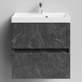 Тумба Бест 60  подвесной, Мрамор Графит софт тач ПВХ 4044-3 Vodok с раковиной в комплекте