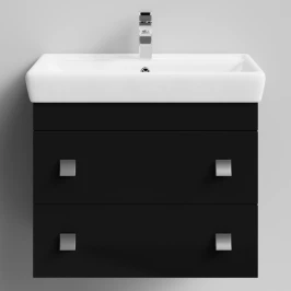 Тумба Квадро 70 подвесной, Черный глянец ПВХ Vodok с раковиной в комплекте