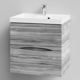 Тумба Лайт 60 подвесной, Лиственница структурная контрастно-серая ПВХ 64202 Vodok с раковиной в комплекте