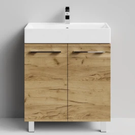 Тумба Мальта 70 напольный, двери, Дуб Тортуга ПВХ 2357-43 Vodok с раковиной в комплекте