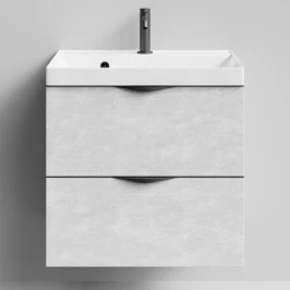 Тумба Марко 60 подвесной, ручки Черные, Белый камень ПВХ 57805 Vodok с раковиной в комплекте