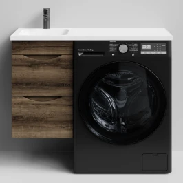 Тумба Смайл 100 подвесной, под стиральную машину, левая, Дуб крымский коричневый ПВХ 131005-9005 Vodok с раковиной в комплекте