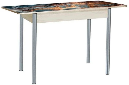 Нью йорк фотопечать стол обеденный раздвижной / мрамор космос/дуб молочный/металлик