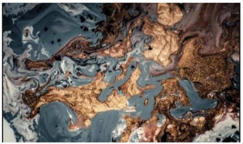 Нью йорк фотопечать стол обеденный раздвижной / мрамор космос/дуб молочный/металлик