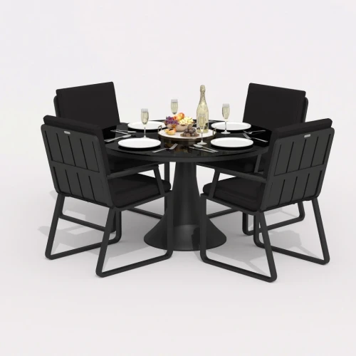 Обеденная группа DIVA ALBA  каркас карбон / стол стекло диа 110 / ткань черная