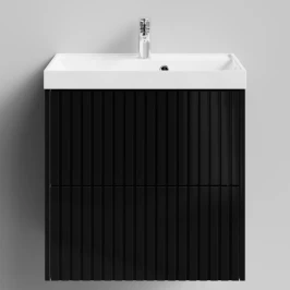 Тумба Тач 60 подвесной, черный глянец Vodok с раковиной в комплекте