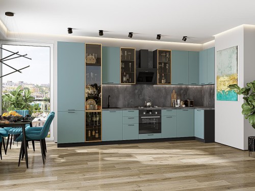 Кухонный гарнитур Флэт-05 Grey-green In 2S-Graphite