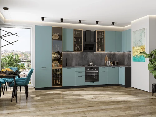 Кухонный гарнитур Флэт-05 Grey-green In 2S-Graphite