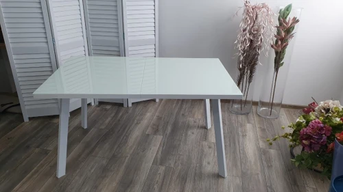 Стол ФИН 140 Белый, стекло/ Белый каркас М-City