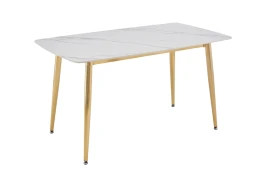 Стол обеденный Рио Голд DT-2849, 160х90х76 см, белый мрамор Статуарио/глянцевое золото