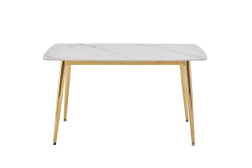 Стол обеденный Рио Голд DT-2849, 160х90х76 см, белый мрамор Статуарио/глянцевое золото