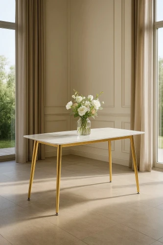Стол обеденный Рио Голд DT-2849, 160х90х76 см, белый мрамор Статуарио/глянцевое золото