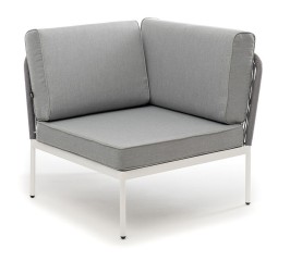 "Канны" угловой модуль плетеный из роупа, каркас алюминий темно-серый (RAL7024) шагрень, роуп темно-серый круглый, ткань темно-серая