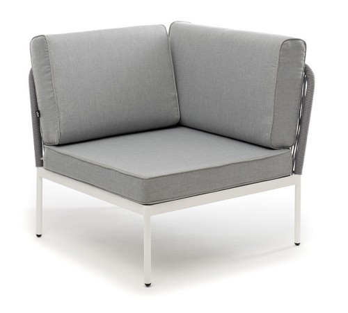 "Канны" угловой модуль плетеный из роупа, каркас алюминий темно-серый (RAL7024) шагрень, роуп темно-серый круглый, ткань темно-серая