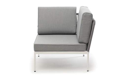 "Канны" угловой модуль плетеный из роупа, каркас алюминий темно-серый (RAL7024) шагрень, роуп темно-серый круглый, ткань темно-серая