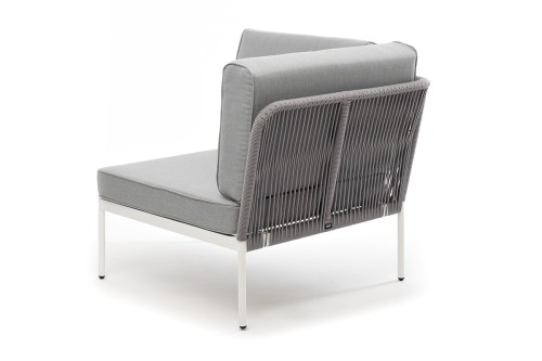 "Канны" угловой модуль плетеный из роупа, каркас алюминий темно-серый (RAL7024) шагрень, роуп темно-серый круглый, ткань темно-серая