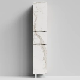 Пенал Лайт 35 напольный, Мрамор Белый натур милк ПВХ 2537, правый, бельевая корзина