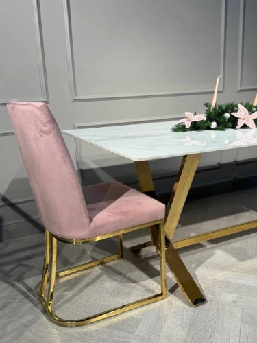 Стул обеденный Пресли DX-2055, 45х44х92, пыльная роза/золотой
